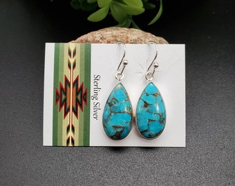 SVE#61 | Blue Copper Turquoise Earrings | Sterling Silver Copper Turquoise Teardrop Earrings | Dainty  Blue Turquoise Southwest Earrings