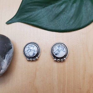 925ForHer White Buffalo Turquoise Earrings | Sterling Silver Stud Earrings | Small Turquoise Concho Studs | Southwestern Jewelry Made in USA