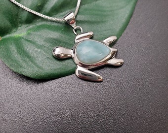 Collar con colgante de lágrima de larimar azul EMV n.° 52 con cadena de plata / Collar de larimar en plata de ley / Precioso colgante de lágrima de larimar