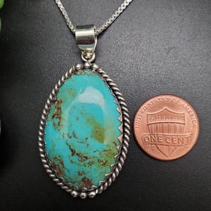 SFH #208 | Kingman Turquoise Necklace Pendant With Option of Silver Chain Necklace | Sterling Silver Turquoise Southwest Pendant Made in USA