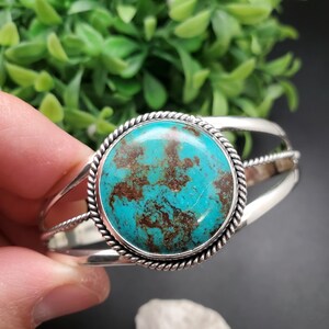 CW-007 | Blue Turquoise Bracelet Cuff | Sterling Silver Turquoise Cuff Bracelet | 25mm Round Turquoise Bracelet | Simple Cuff Made in USA