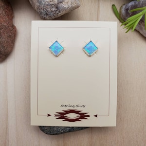 925ForHer 5mm Blue Opal Stud Earrings | Blue Opal Square Earrings | Small Opal Post Earrings | Sterling Silver Posts | Dainty Blue Earrings