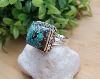 PLNT#225 | Big Turquoise Ring Size 12 | Sterling Silver Turquoise Ring | Handmade Turquoise Ring For Her | Big Turquoise Southwest Ring