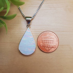 CONC#56 | Teardrop Fire White Opal Necklace Pendant With Silver Chain | Sterling Silver Fire Opal Jewelry | Lovely White Opal Necklace