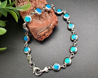 Vintage Opal Inlay Bracelet, Sterling Silver 925, 7 Inch  display picture 1