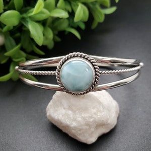 CW-002 | Dainty Larimar Bracelet Cuff | Sterling Silver Larimar Cuff Bracelet | Larimar Gemstone Bracelet Cuff | Silver Blue Larimar Jewelry