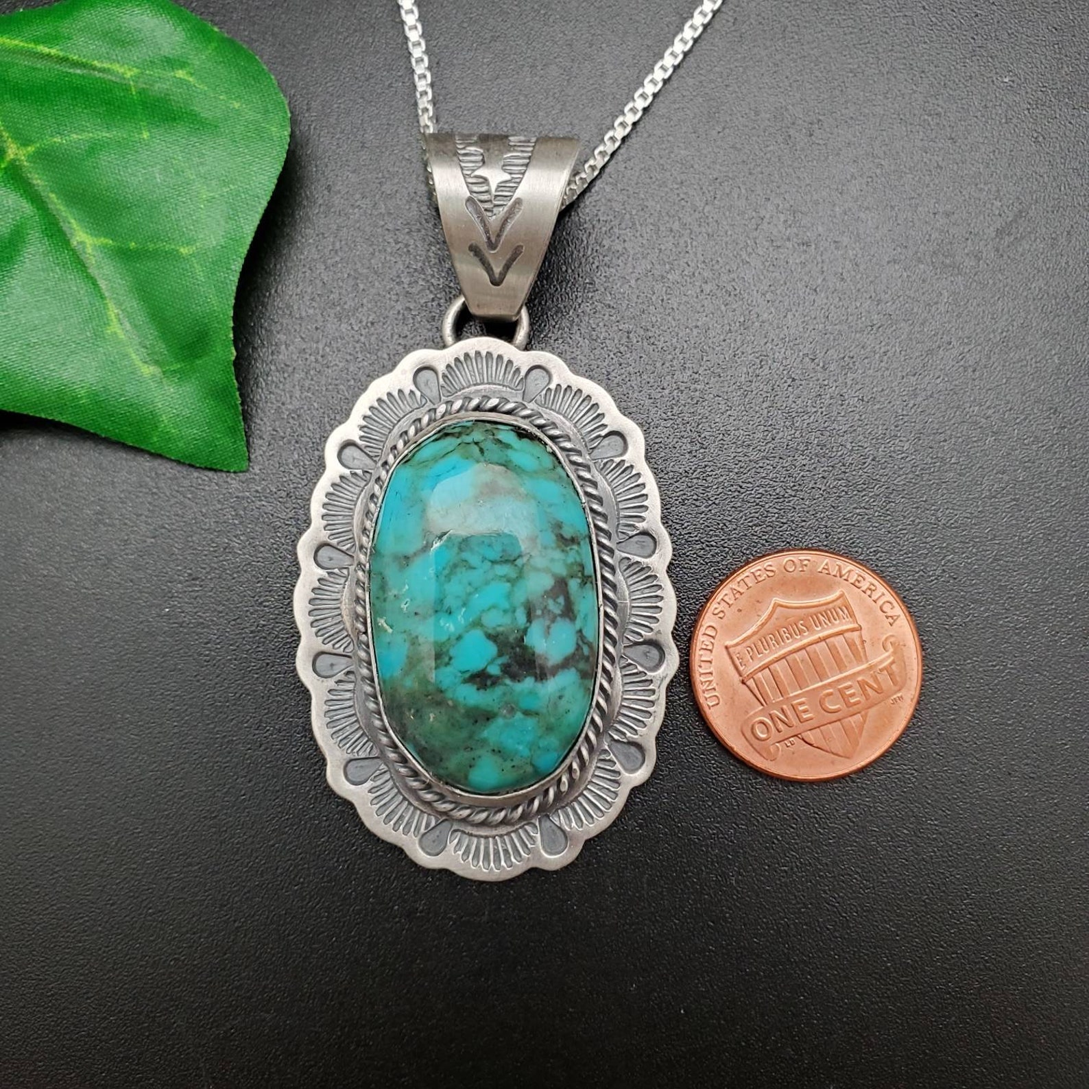 SFH #20 | Kingman Turquoise Necklace Pendant With Silver Chain Necklace ...
