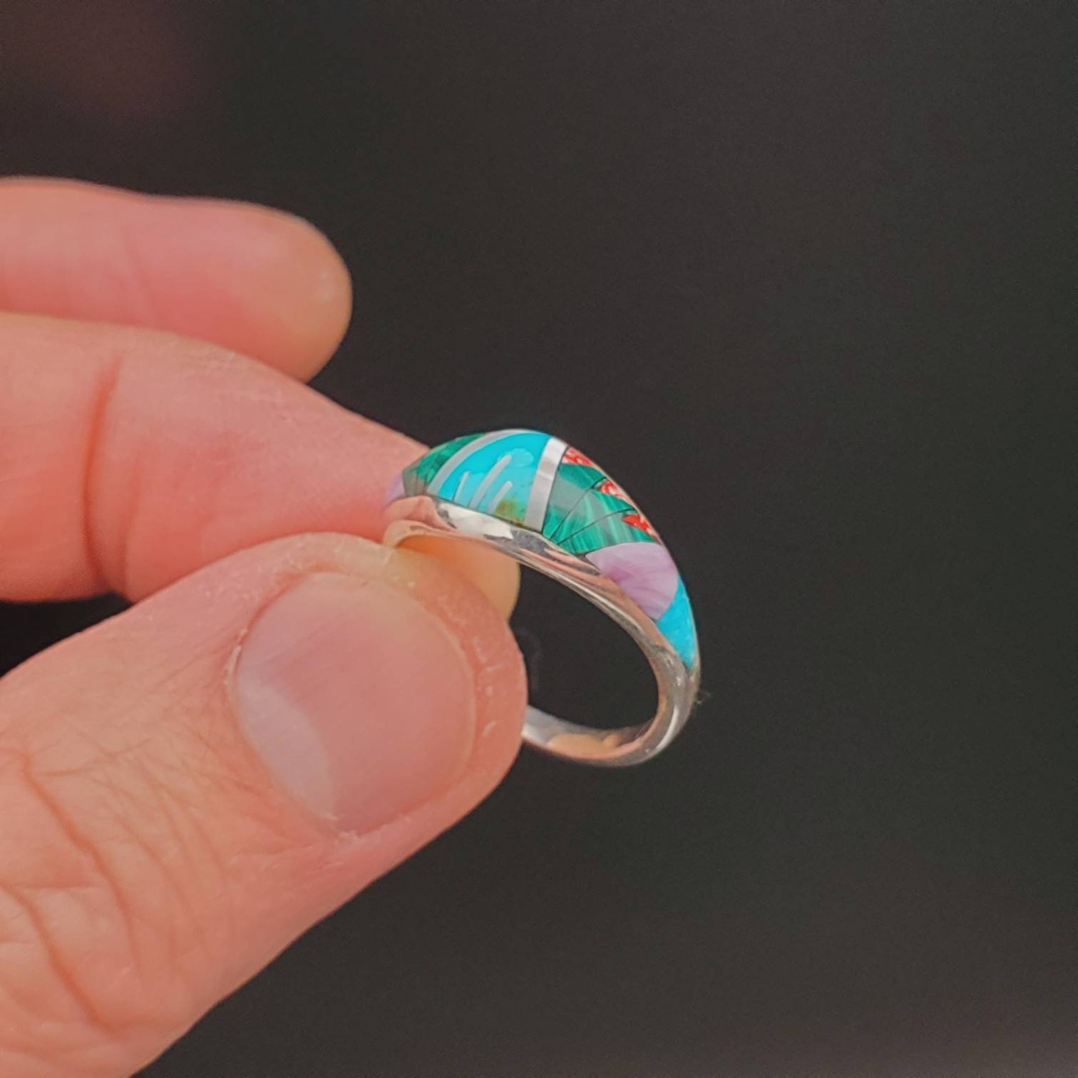 Inlay Set Rings Inlay Ring #457 | Lovely Multicolor Inlay Southwest Ring | Sterling ...