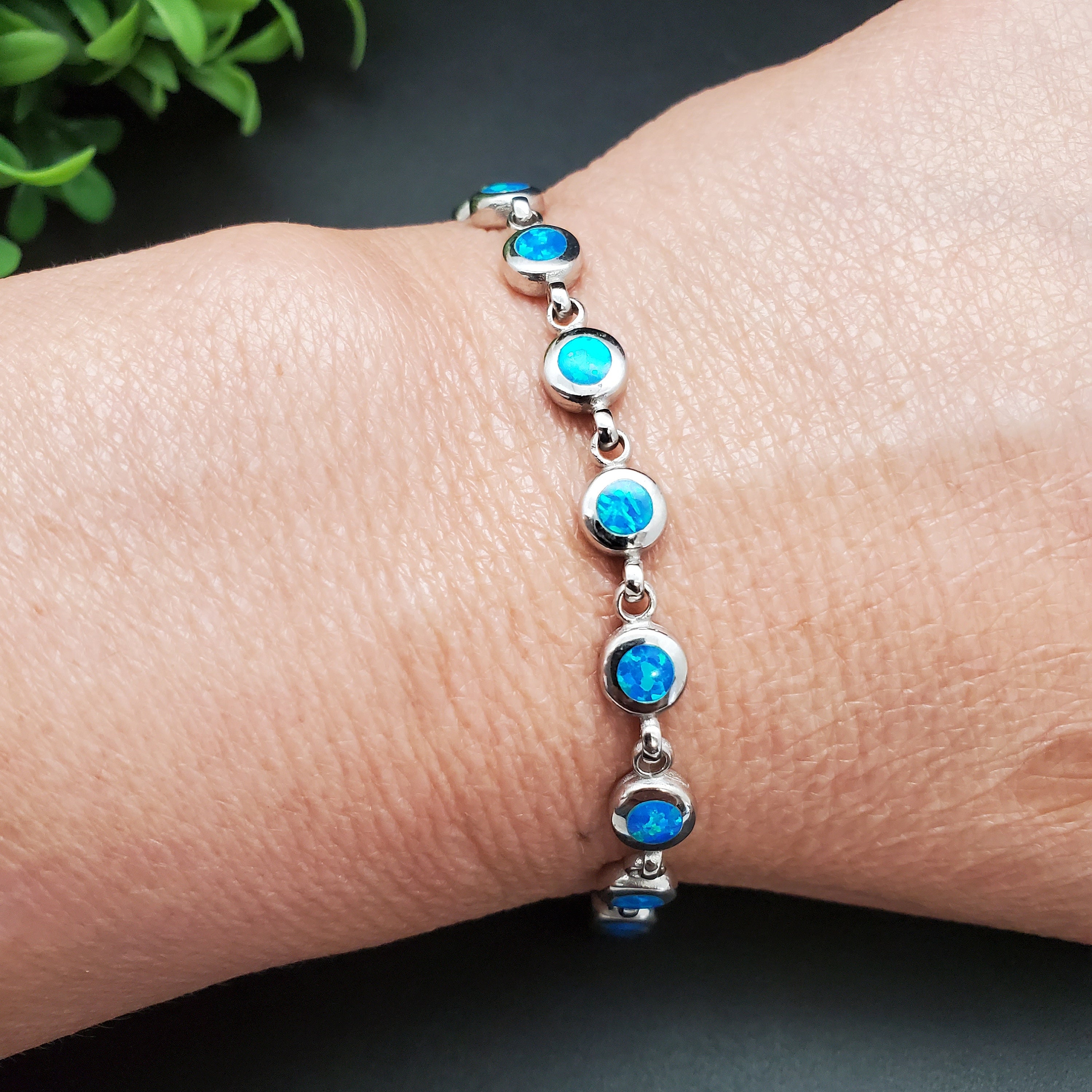 SAM #03 ブルーオパールインレイリンクブレスレット 7 1/2 インチ