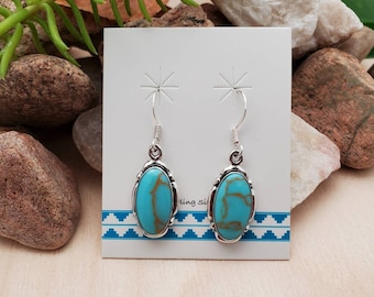 Dainty Flower Concho Turquoise Dangle Earrings | Sterling Silver Turquoise Earrings | Turquoise Southwestern Earrings | Gift For Her
