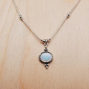 925ForHer White Opal Pendant Necklace With Liquid Silver 16" |  Sterling Silver Opal Necklace | Fire Opal Pendant With Liquid Silver Chain