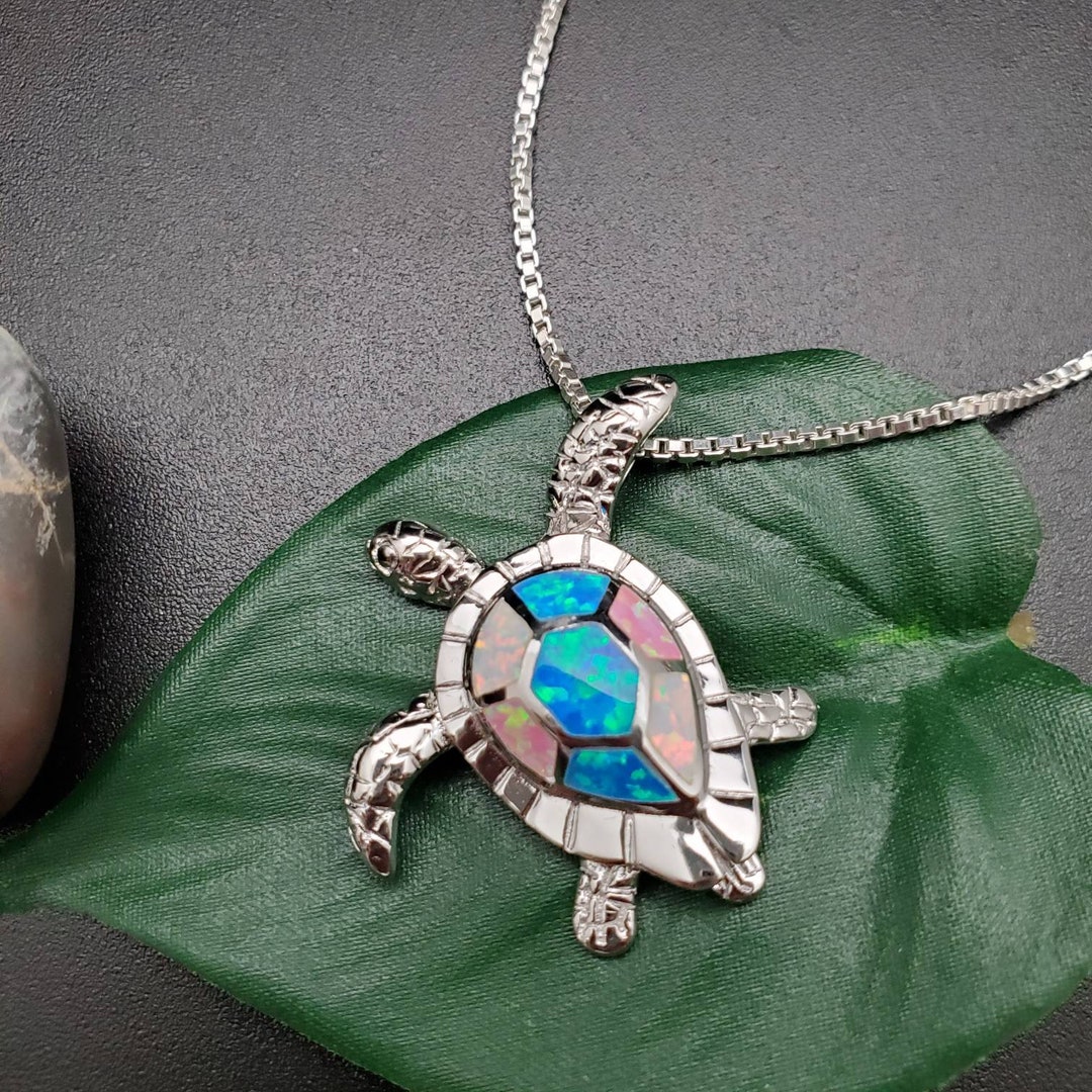 Sea Turtle Inlay EMV #29 Big Multicolor Opal Inlay Sea Turtle Necklace Pendant With ...