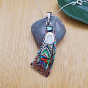 TT#156 | Lovely Multicolor Inlay Pendant With Silver Chain 18 in | Sterling Silver Southwest Inlay Pendant | Southwest Pendant | Gifts Ideas