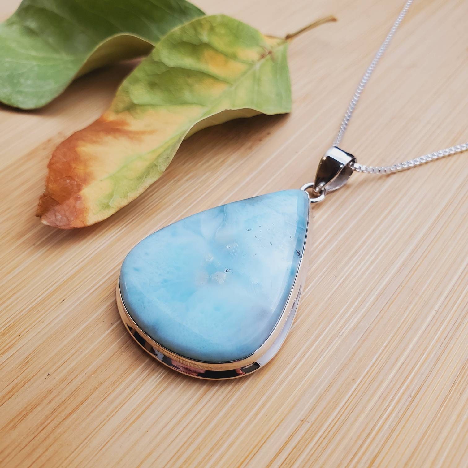 美しい #32 ブルー ラリマー ネックレス ペンダント シルバー チェーン