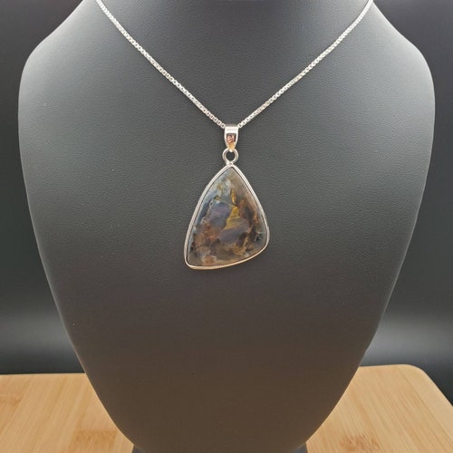 Beautiful #28 Big Pietersite Necklace Pendant With Silver Chain Necklace | shops Silver Healing Gemstone Pendant | Pietersite Necklace Pendant