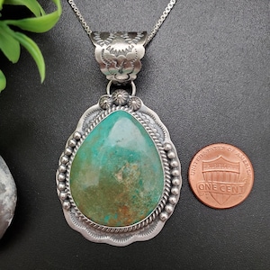 SFH #18 | Kingman Turquoise Necklace Pendant With Option of Silver Chain Necklace | Sterling Silver Turquoise Southwest Pendant Made in USA