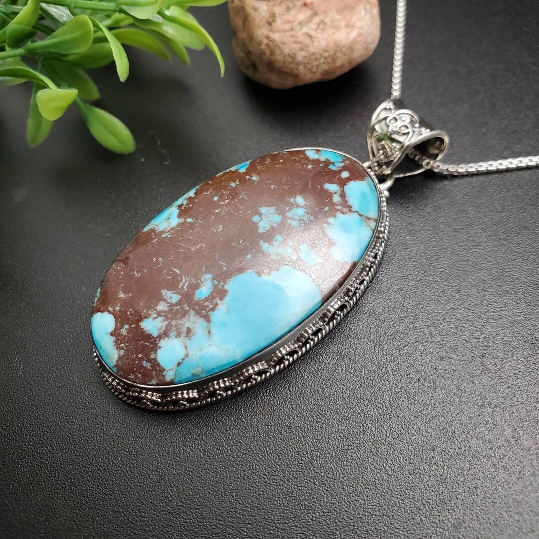 PLNT#155 | Unique Turquoise Necklace Pendant With Silver Chain Necklace ...