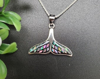 EMV #114 | Inlay White Opal Whale Tail Necklace Pendant With