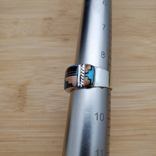 925ForHer Unisex Inlay Ring #312 | Southwest Pueblo Ring Size 8 1/2 US | Sterling shops Silver Inlay Multicolor Ring | Colorful Pattern Inlay Ring