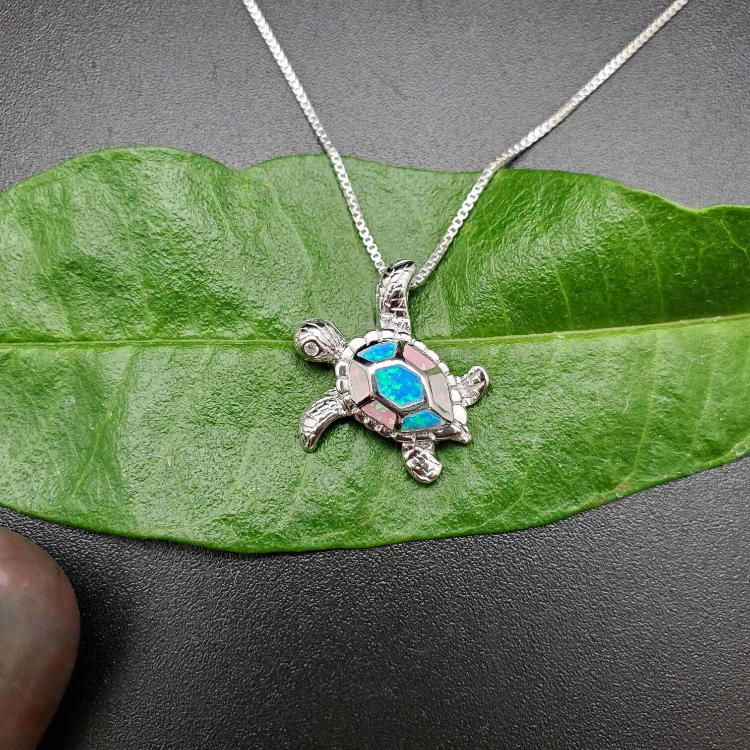 Sea Turtle Inlay EMV #28 Multicolor Opal Inlay Sea Turtle Necklace Pendant With Silver ...