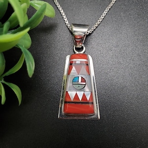 SFH #316 | Unique Multicolor Inlay Pendant Option With A Silver Box Chain | Sterling Silver Colorful Southwestern Inlay Pendant Necklace