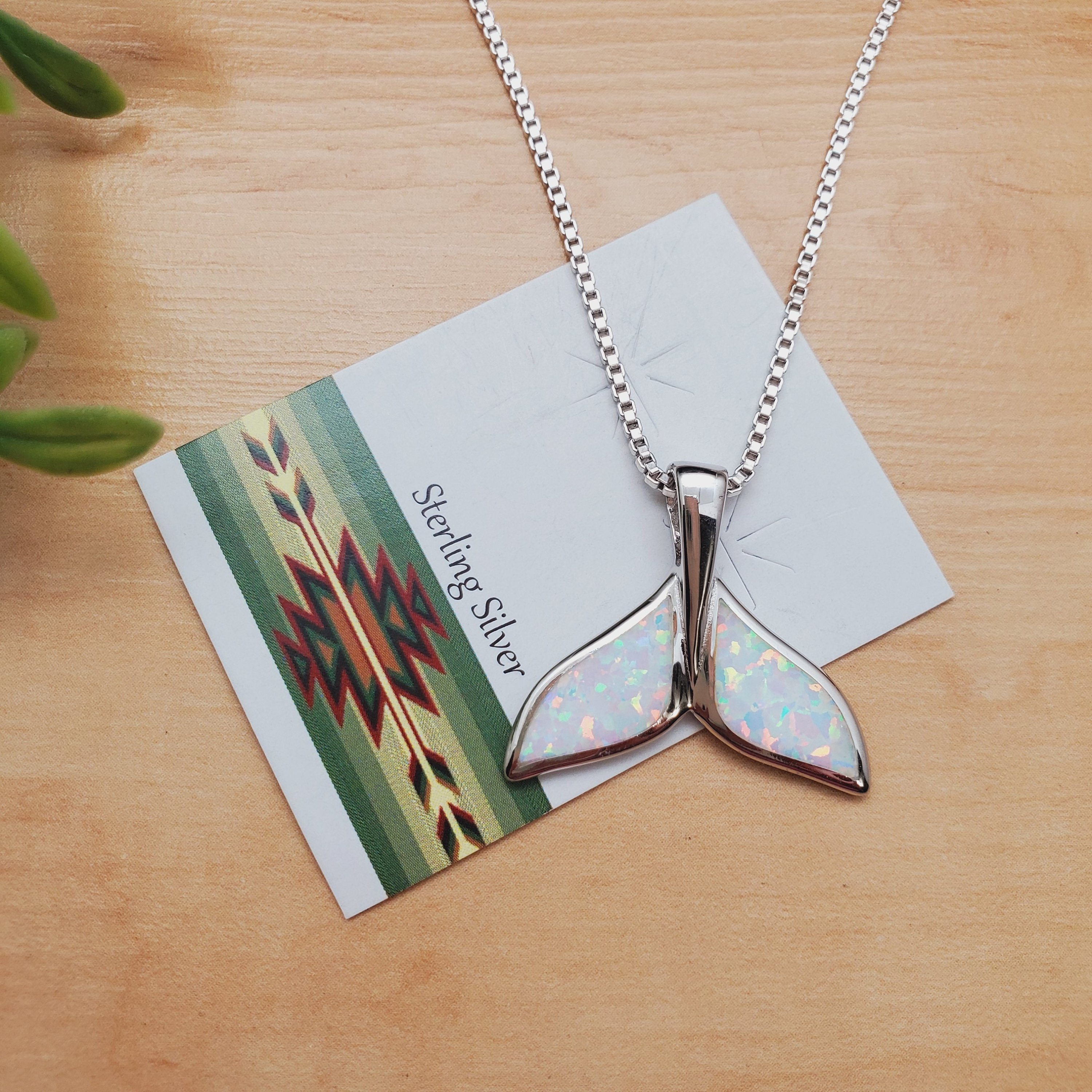 アクセサリー Whale tail opal necklace EMV #114 | Inlay White Opal Whale Tail Necklace Pendant With