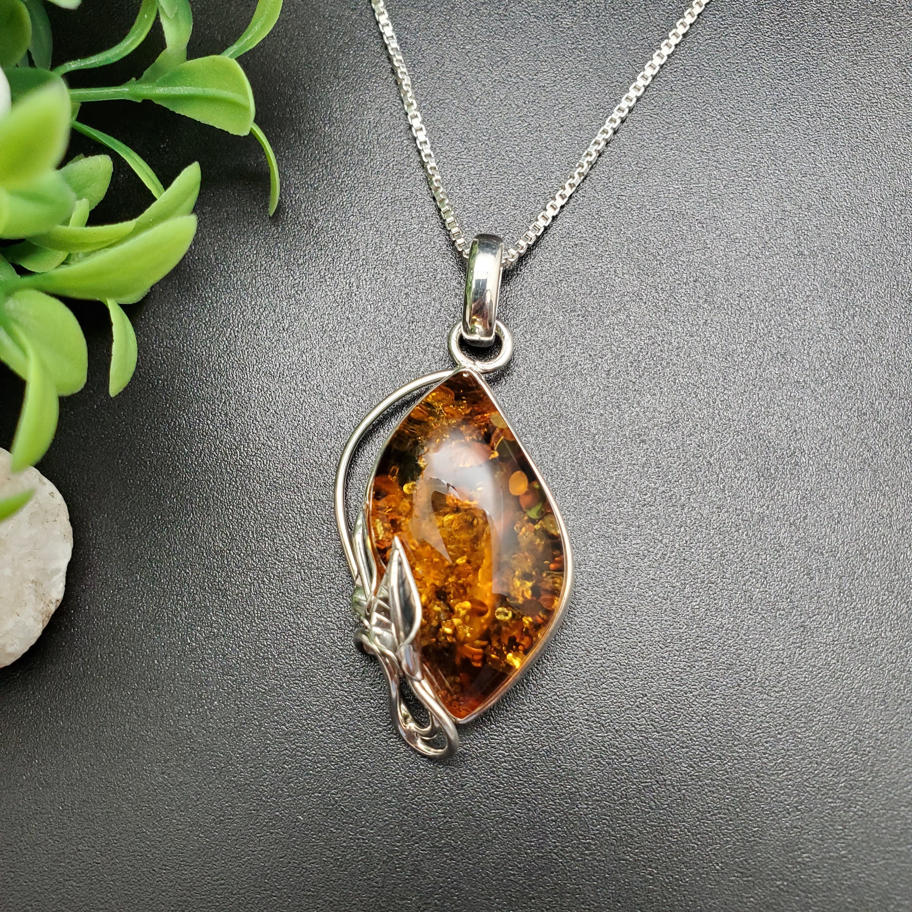 PLNT #360 | Big Baltic Amber Pendant Necklace | Sterling Silver