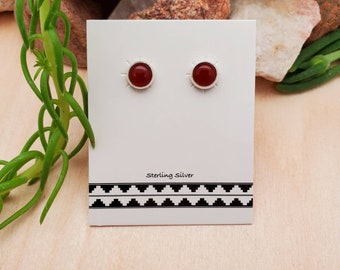 925ForHer 6mm Carnelian Studs | Carnelian Jewelry | Gemstone Post Earrings | Sterling Silver Stud Earrings | Small Silver Posts Made in USA