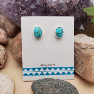925ForHer Kingman Turquoise Studs | Sterling Silver Turquoise Stud Earrings | Southwest Turquoise Jewelry | Dainty Turquoise Post Earrings
