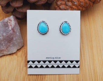 925ForHer Kingman Turquoise Studs / Turquoise Teardrop Stud Earrings / Sterling Silver Boho Earrings / Beach / Made in USA