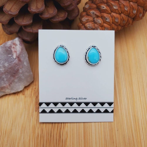 925 Sterling Silver Created Blue Turquoise Teardrop Post Stud Earrings Drop 925 Sterling Silver Created Blue Turquoise Teardrop Post Stud Earrings Drop