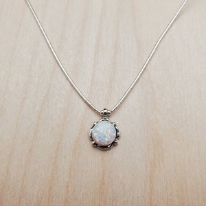 925ForHer White Opal Necklace Pendant With Liquid Silver Necklace 18&quot; | Dainty Liquid Silver Necklace With White Opal Pendatnt | Made in USA