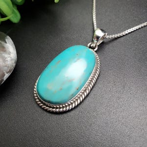 SFH #32 | Kingman Turquoise Necklace Pendant With Option of Silver Chain Necklace | Sterling Silver Turquoise Southwest Pendant Made in USA