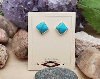 925ForHer 8mm Square Kingman Turquoise Studs | 925 Sterling Silver Turquoise Studs | Minimalist Turquoise | Everyday Studs | Made in USA