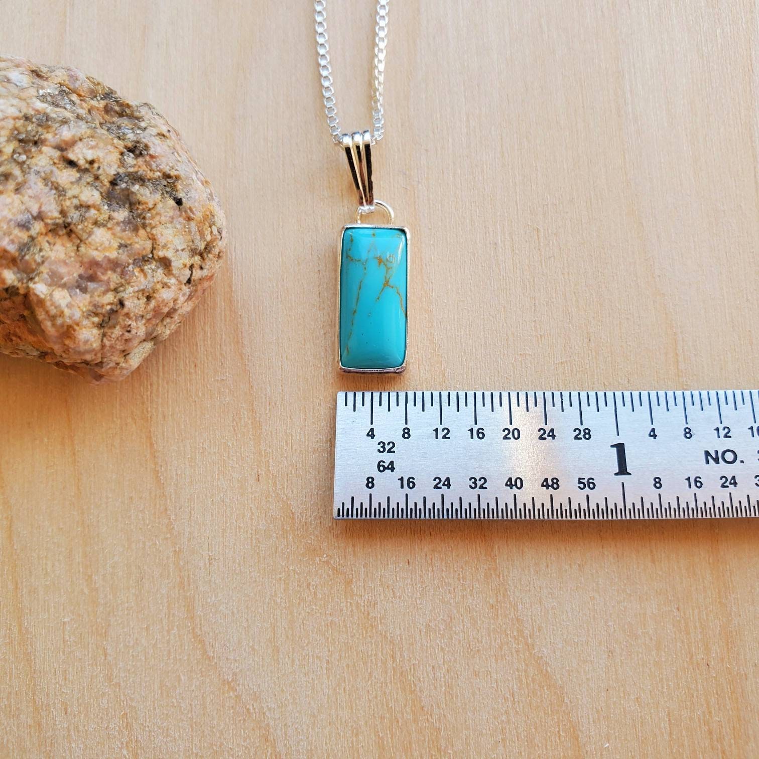 【AG X JOSILVER】Triangle Ruler Necklace - Turquoise 925forher Long Rectangle Turquoise Necklace Pendant With