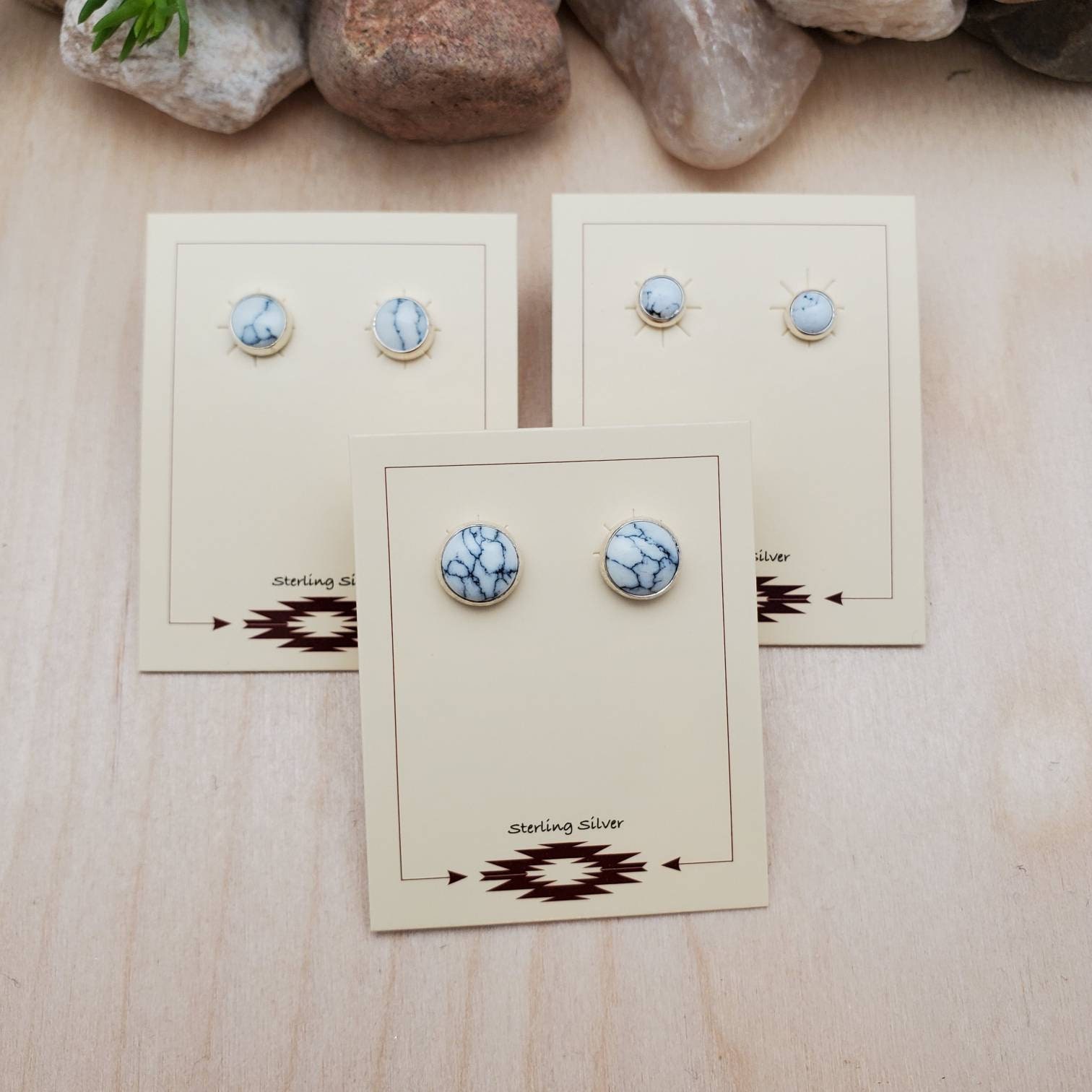 Handmade Sterling Silver White Buffalo Turquoise Post  White Buffalo big stud earrings. .925 sterling silver main image 1