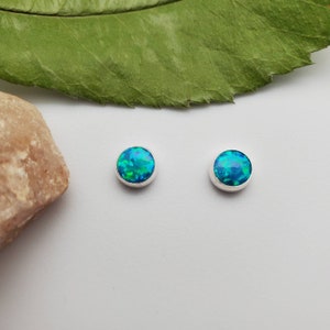 925ForHer 6mm Blue Green Opal Stud Earrings | Opal Studs | Small Opal Post Earrings | Opal Jewelry | Petite Stud Earrings |Made in USA