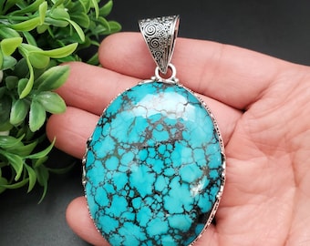 PLNT#10 77 Grams Huge Tibetan Turquoise Necklace Pendant 12mm