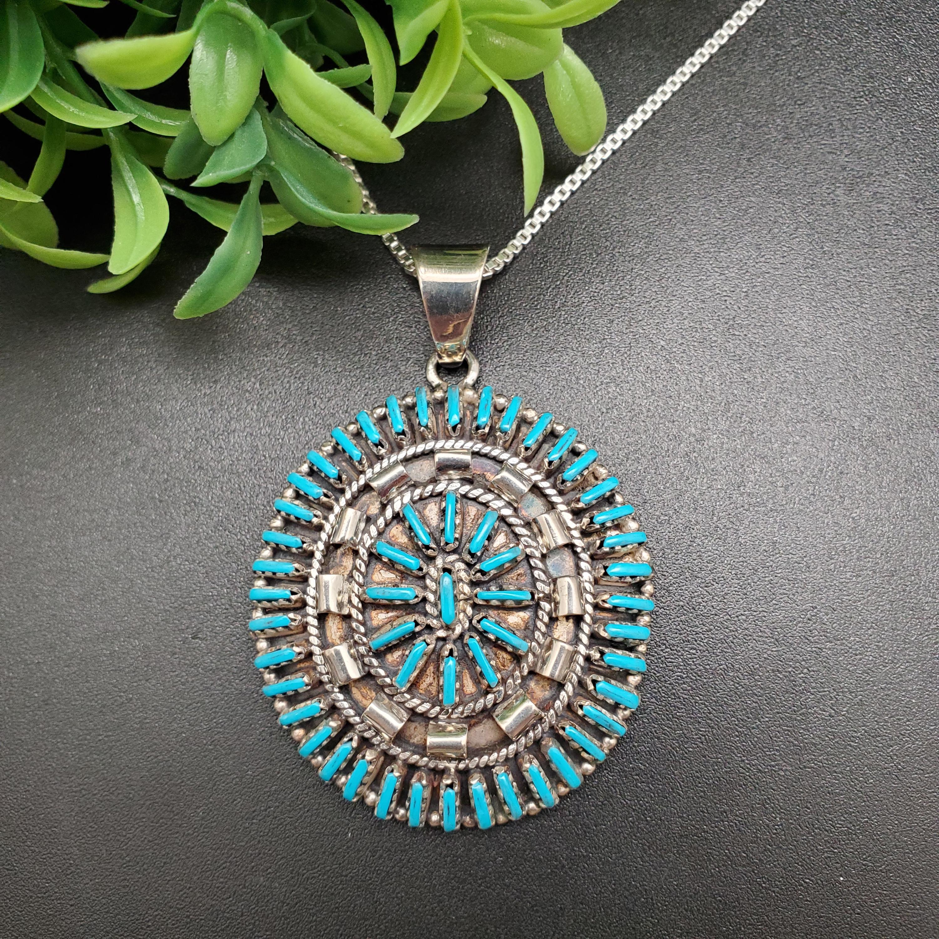 ネックレス・ペンダント Turquoise Needle Point Pendant & Brooch Zuni Turquoise Needlepoint Pendant 68mm/Necklace 26