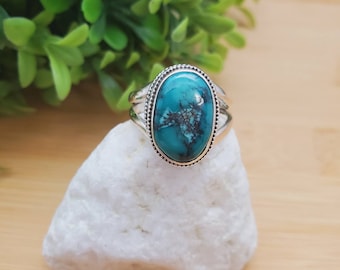 PLNT#234 | Big Turquoise Ring Size 10 | Sterling Silver Turquoise Ring | Handmade Turquoise Ring For Her | Southwestern Jewelry | Everyday