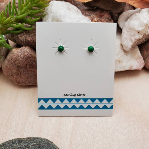 925ForHer 2mm Dainty Green Malachite Studs | Sterling Silver Green Stud Earrings | Super Small Studs | Tiny Malachite Earrings Made in USA