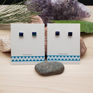 925ForHer 5mm Square Azurite Malachite or Blue Lapis Stud Earrings | Blue Stone Stud Earrings | Sterling Silver Square Studs | Blue Posts