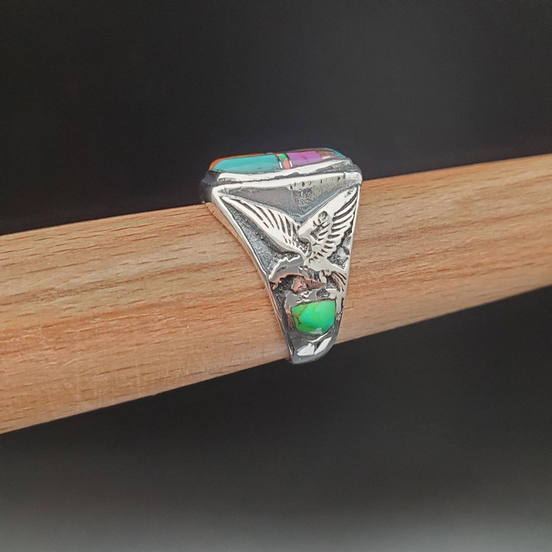 Inlay Ring #470 | Lovely Multicolor Inlay Southwest Ring | Sterling ...