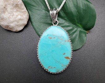 SC#10 Colgante grande de turquesa con cadena de plata / Colgante de turquesa de plata de ley / Joyería de turquesa del suroeste / Colgante sencillo