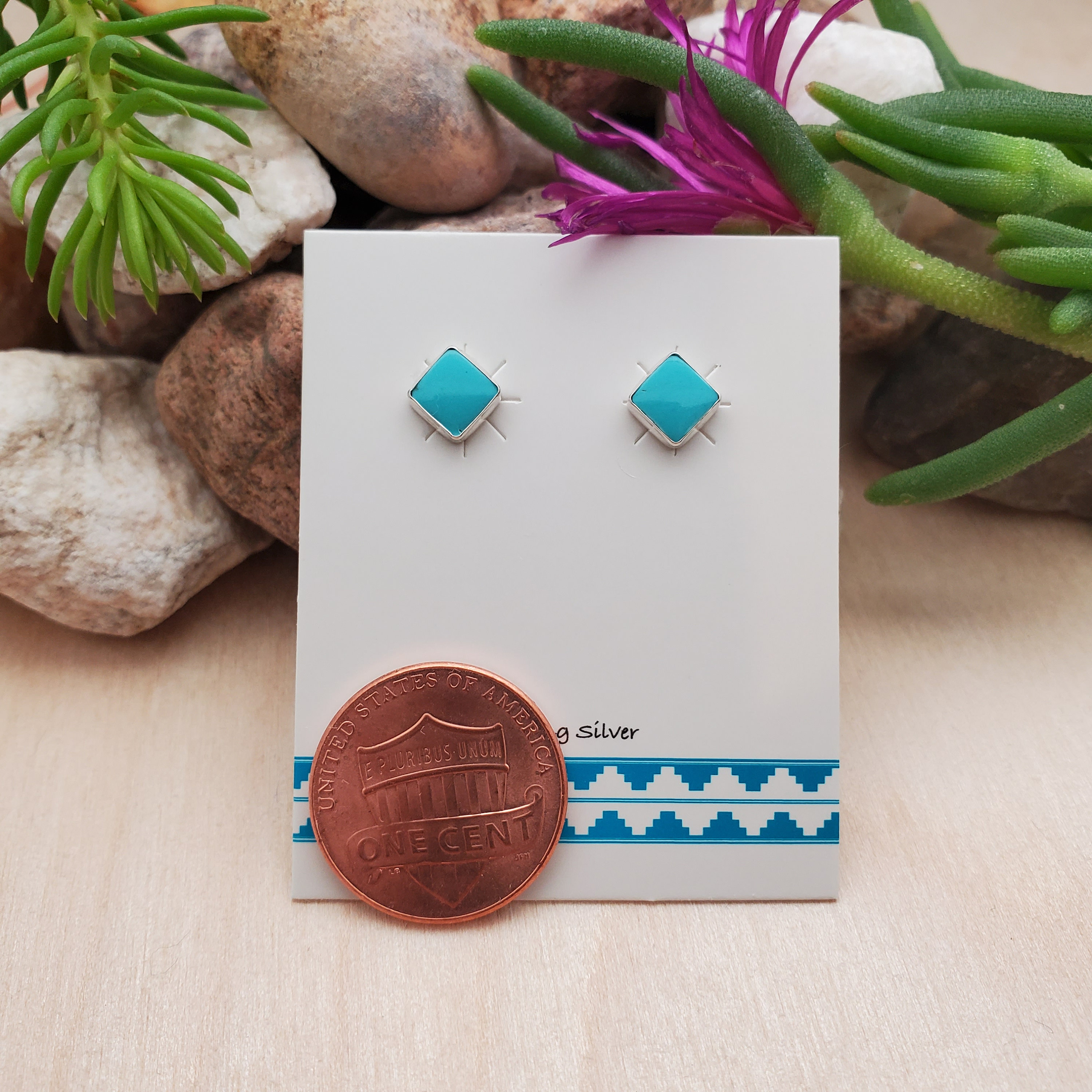 925forher 5mm Square Kingman Turquoise Stud Earrings 925 Etsy