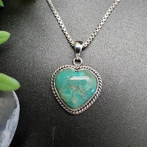 SFH #176 | Lovely Heart Turquoise Necklace Pendant Options Silver Chain | Sterling Silver Turquoise Pendant | Heart Shape Pendant For Her