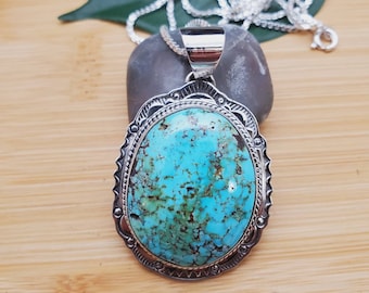Statement Necklace Turquoise Pendant Aesthetic Necklace Kingman Purple Turquoise Wire Wrapped Pendant Native American Jewelry