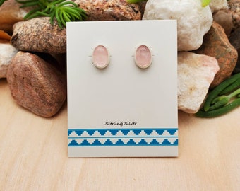 925ForHer Oval Rose Quartz Stud Earrings | Simple Rose Quartz Post Earrings | Sterling Silver Stud Earrings | Pink Gemstone Stud Made in USA