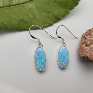 925ForHer 925 Sterling Silver Blue Opal Earring | Fire Blue Opal Jewelry | Stunning Blue Opal Earrings | Dainty | Handmade Jewelry in USA