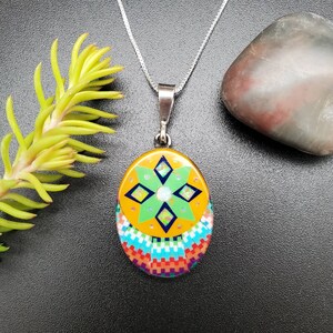 TT #10 Multicolor Inlay Necklace Pendant With Silver Box Chain | Sterling Silver Southwestern Inlay Pendant | Unique One of a Kind Pendant